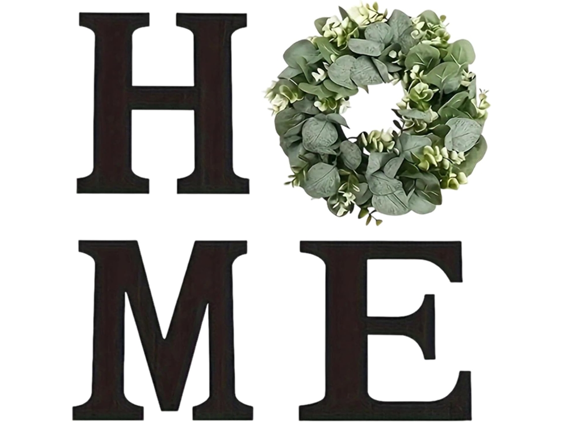 Decoração de Parede para Casa Letras de Madeira, Decoração Rústica com Guirlanda Artificial de Eucalipto Perfeita CHABERLU