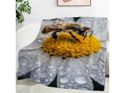 Manta com Estampa de Abelhas e Flores Brancas 130x150 Cm Multifuncional Macia Aconchegante em Flanela Ideal Pa