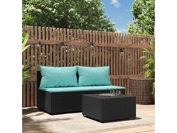 3 Pcs Conjunto Lounge De Jardim C/ Almofadões Vime Pe Preto Dkd Home Decor