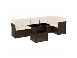 Conjunto de 7 Sofás de Jardim com Almofadões Vime Pe Castanho MAISON EXCLUSIVE (7 pcs)