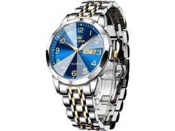 Lurelia Relógio Feminino, Movimento De Quartzo, Data/calendário, Luminoso, Duplo Fuso/mostrador, Detalhes Com Strass, Aço Inoxidável, Azul