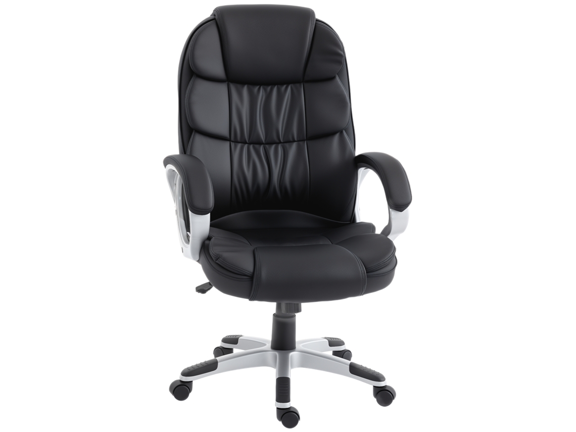 Cadeira de Escritório Ergonômica Giratória em Couro Pu, com Função Balanço e Altura Ajustável S/MARCA (55x55x94/109 cm) preto