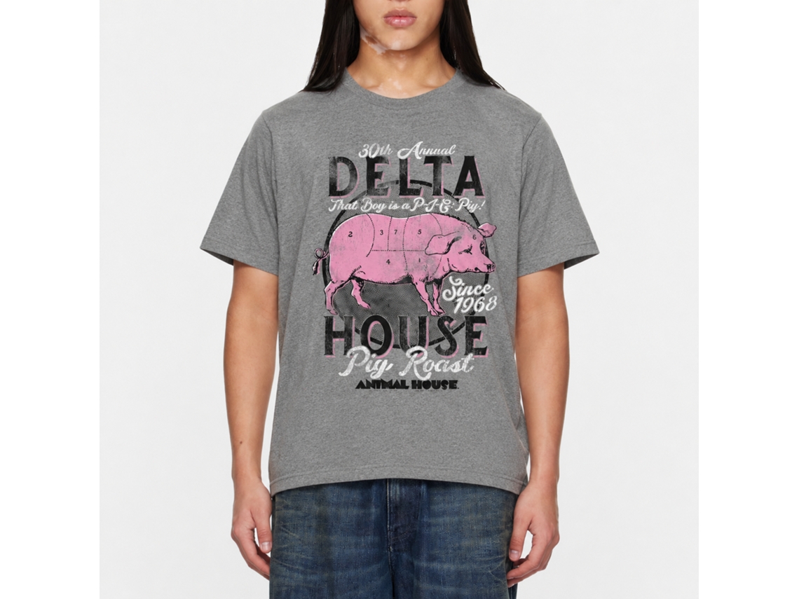 Rockinstone Animal House Movie Pig Roast Heather Graphite Adult T-shirt Size:s