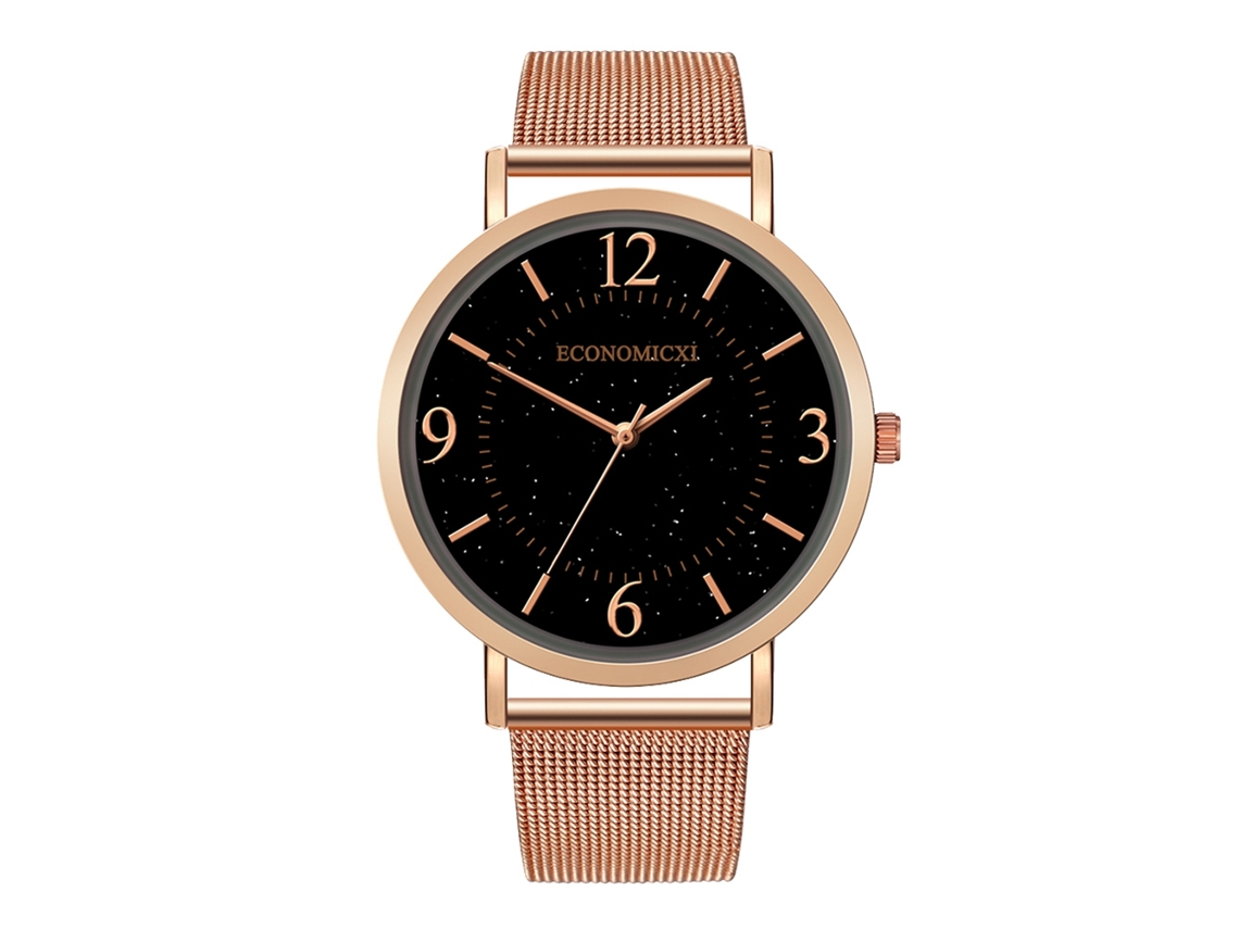 Reloj De Pulsera Cuarzo Con Cinturón De Malla De Aleación Minimalista Moda (oro Rosa)
