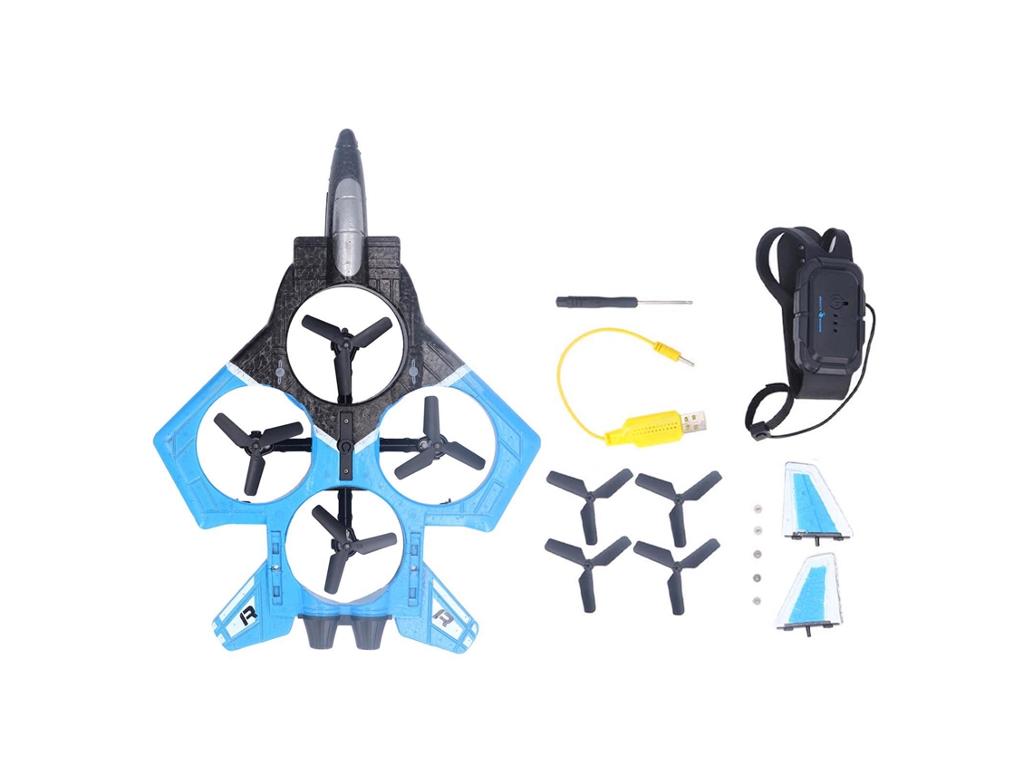 Drone Avião Controle Remoto Pulseira 2.4ghz Espuma Gravidade Led Brinquedo Azul Rc