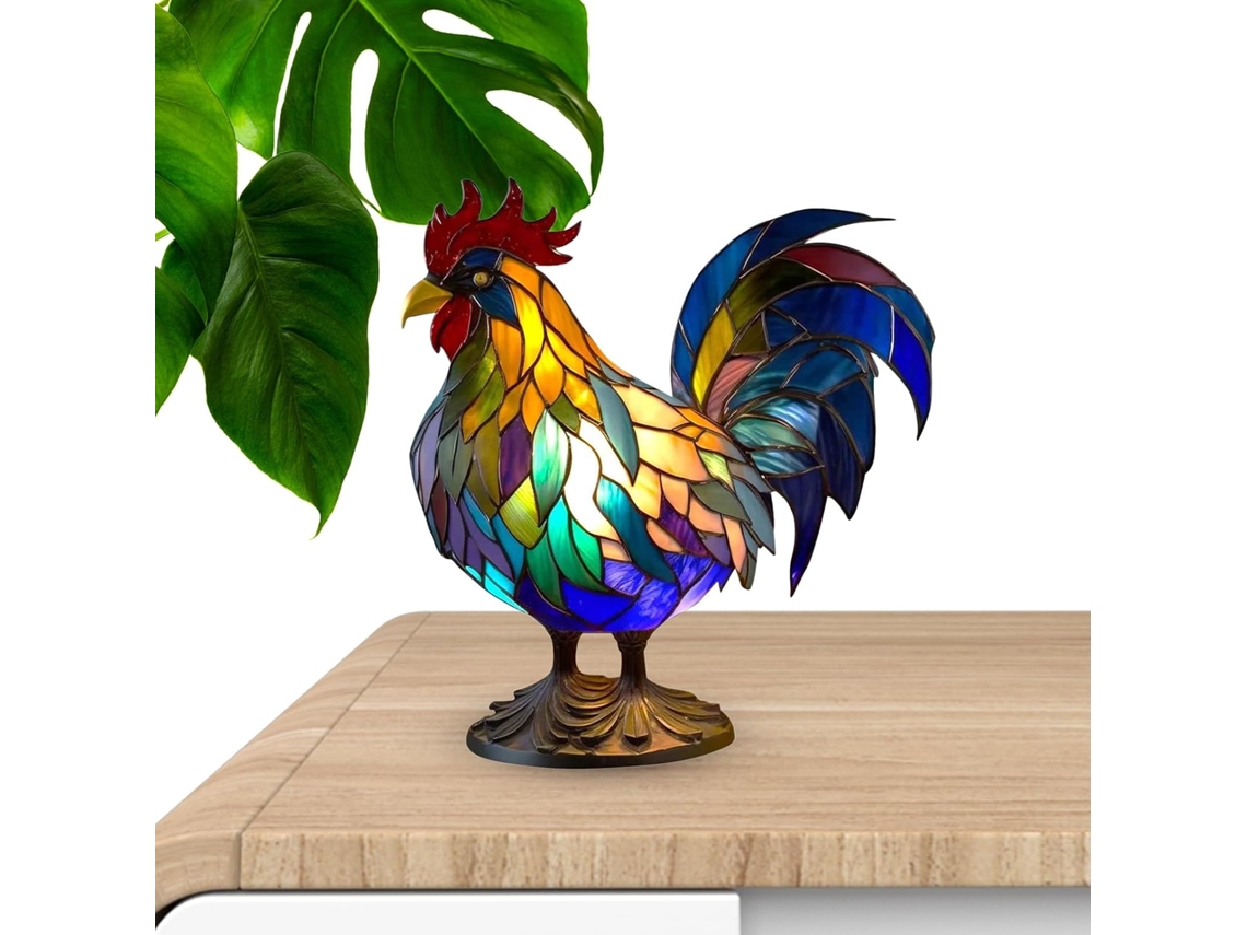 Luminária De Mesa Em Vitral Com Desenho De Galo, Ideal Para Cabeceira. Perfeita Para Presentear Em U Gokoco