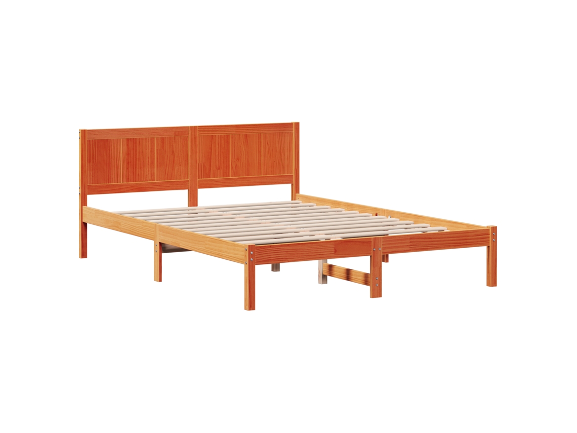 Conjunto 1 Estrutura Da Cama Vidaxl Castanho Madeira De Pinho Maciça (140 X 200 Cm)