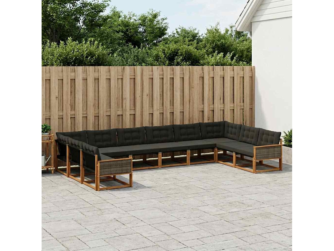 Vidaxl Conjunto De Sofás Para Exterior 10 Pcs Natural E Preto