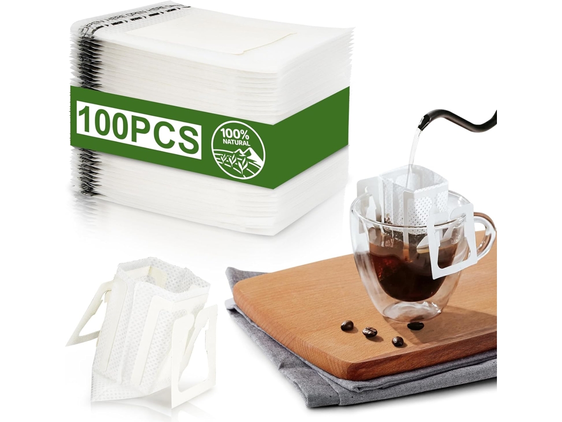 Wxsp 100 Unidades De Sacos Papel Para Filtro Café Portáteis - Descartáveis ​​com Alças Pendurar, Ideais Camping E Mochilão.