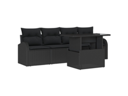 Conjunto 5 Conjunto De Sofá De Jardim Vidaxl Preto Vime Pe (100 X 55 X 73 Cm)
