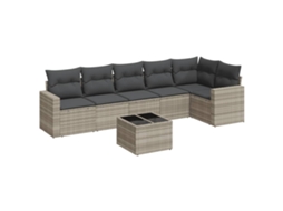 Maison Exclusive - 7 Pcs Conj. Sofás Jardim Com Almofadões Vime Pe Cinzento-claro