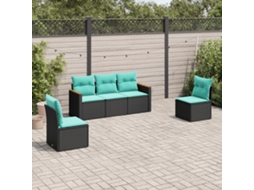 Vidaxl Conjunto De Sofá De Jardim De 5 Peças Com Almofadas Em Rattan Sintético Preto