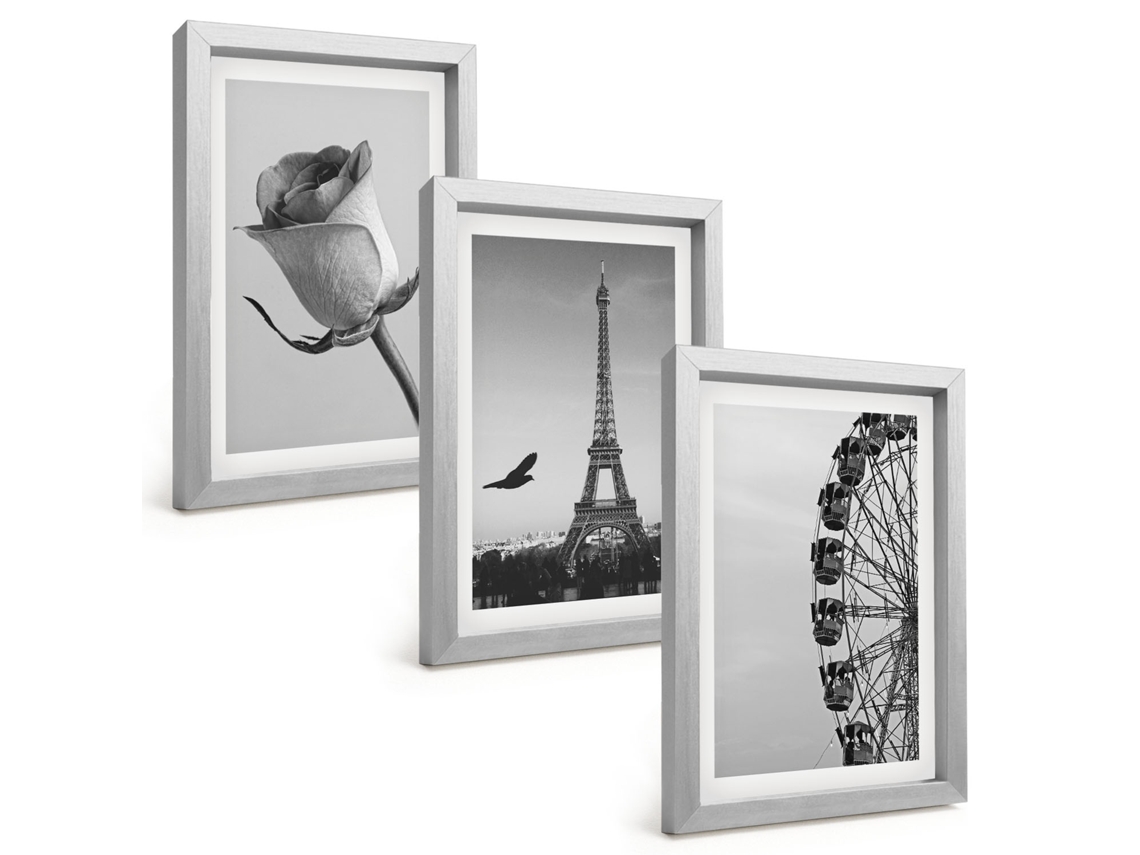 Composição De Quadros Rosa, Torre Eiffel, Roda-gigante Espelharte (3 Peças 20x30 Cm)