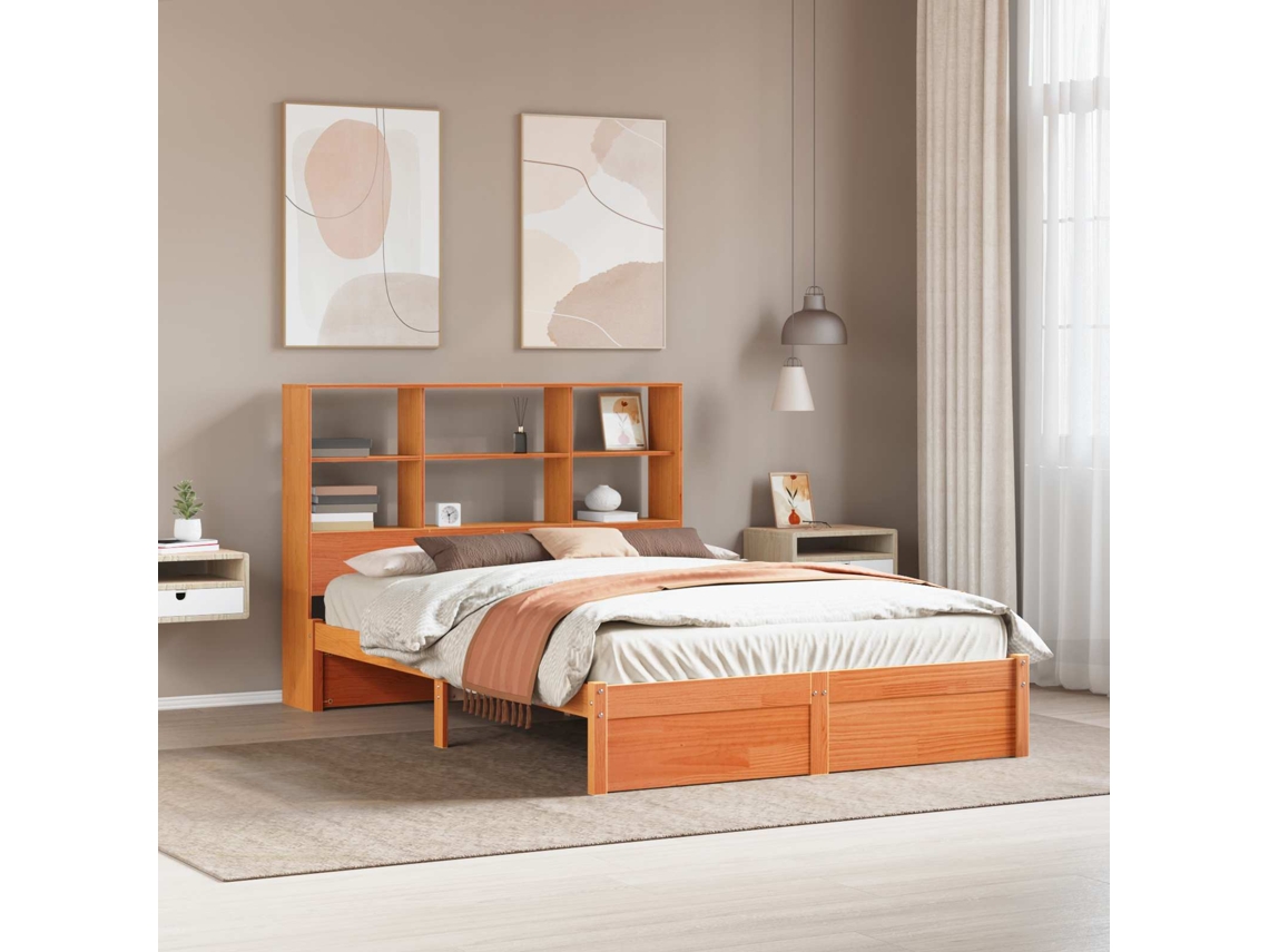 Vidaxl Estrutura de Cama com Cabeceira com Armazenamento Castanho Cera
