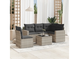 Vidaxl 6 Pcs Conj. Sofás Jardim Com Almofadões Vime Pe Cinzento-claro