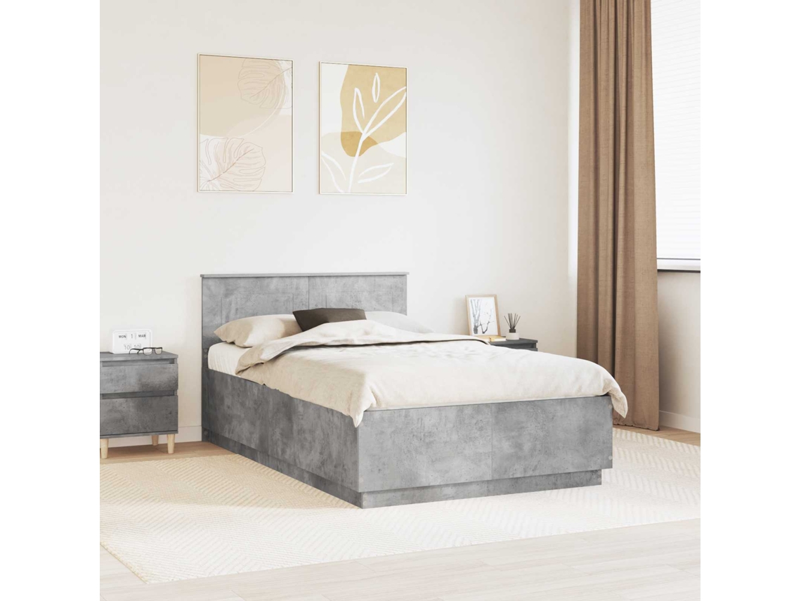 Vidaxl Estrutura Da Cama Com Cabeceira Cinzento Cimento 120 X 190 Cm