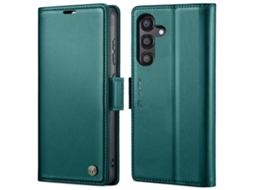 Capa Para Samsung Galaxy S24 Fe 5g De Couro Com Textura De Lichia E Fecho Borboleta Proteção E Rfid Antirroubo Verde