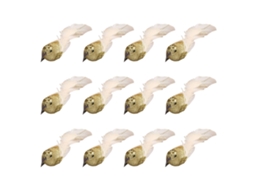Laxiscreed Caixa Com 12 Pássaros Decorativos De Natal Em Pluma Falsa Com Pó Dourado