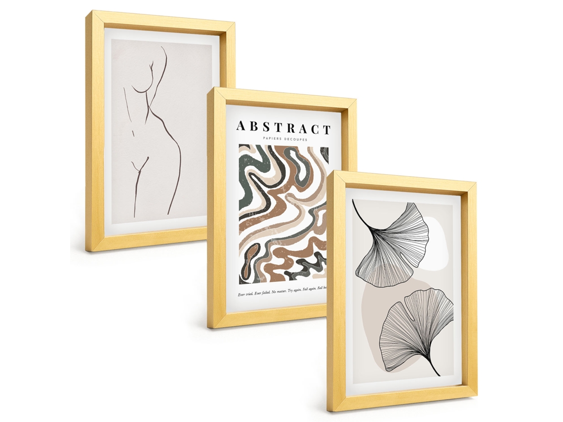 Galeria De Pinturas Muraispadrões E Formas Abstratas Boho Moldura Dourada Fotos Para O Escritório Espelharte (3 Peças 20x30 Cm)