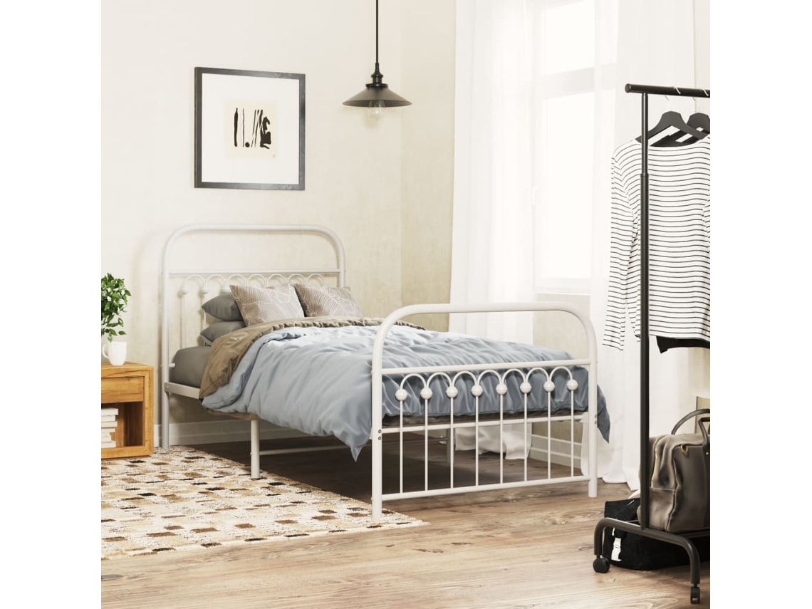 Estrutura De Cama Com Cabeceira E Pés 90x200 Cm Metal Branco