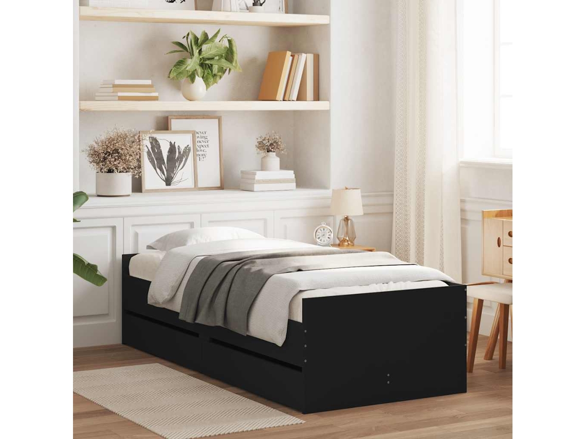Vidaxl Estrutura De Cama Com Gavetas 90x190 Cm Preto