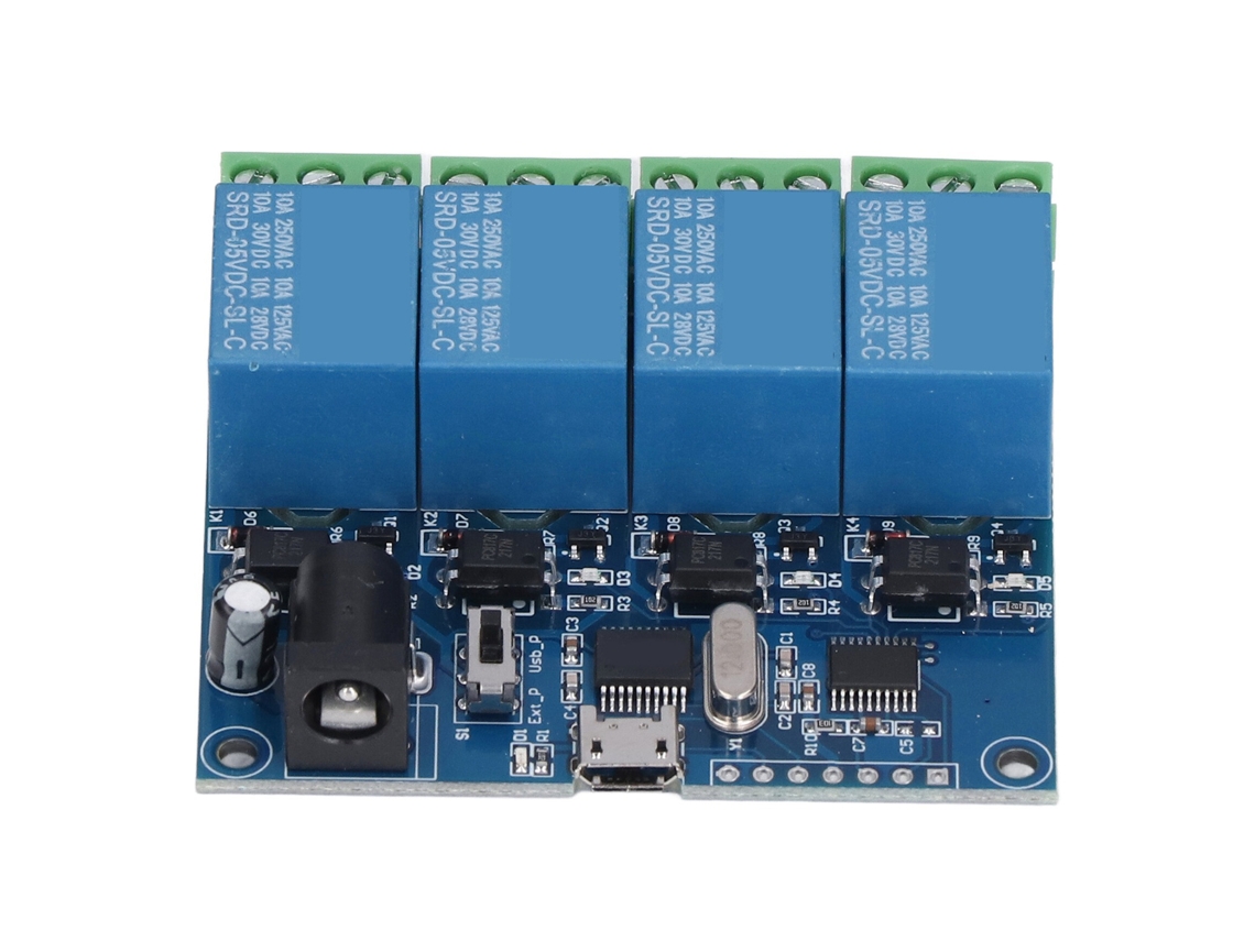 Módulo de Relé 4 Vias com LED e Proteção, Microcontrolador 8 Bits, USB