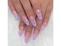 Conjunto de 24 Peças de Tips em Lilás com Design Simples Estilo Francês Cola Transparente Regular