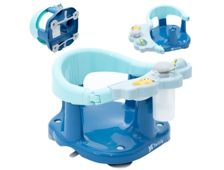 TWINLY Assento de Banho para Bebê Cadeira de Banheira com Encosto Barra de Segurança com Abertura e 4 Ventosas Grandes de Segurança Azul