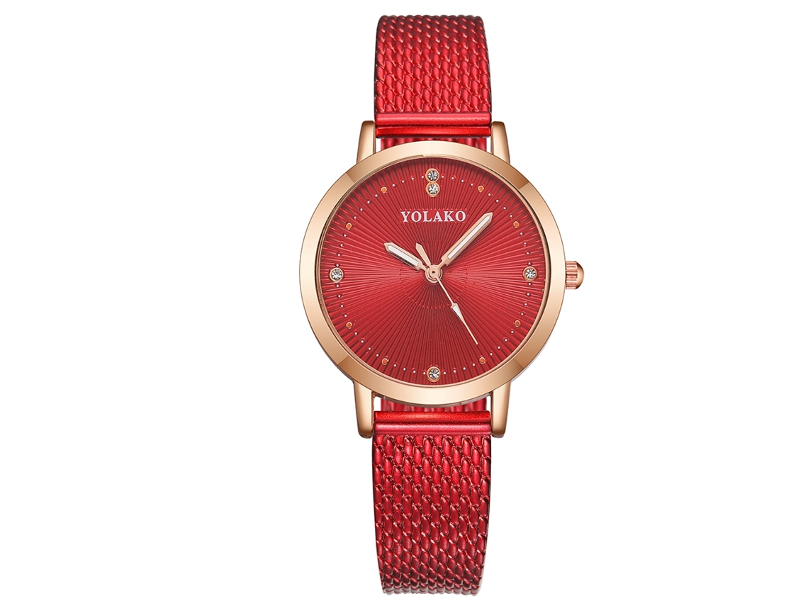 Relógio de Pulso Feminino Yolako de Quartzo com Pulseira de Plástico e Strass Vermelho