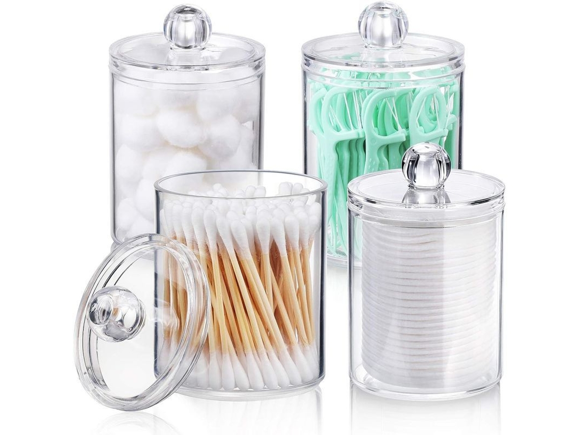 Dispensador de algodão com 4 unidades para bolas de algodão, cotonetes, discos de algodão e fio dental, 283 g (10 oz) 2025
