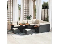Vidaxl Conjunto De Sofá De Jardim 13 Pcs Preto E Creme Vime Pe
