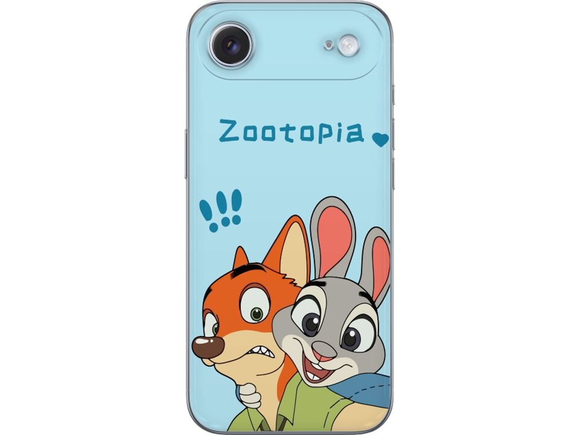 Capa Para Celular Compatível Com Apple Iphone Air. Ilustração Colorida De Coelho E Raposa Em Estilo Cartoon Sobre Fundo Azul Claro Com Composição Simp