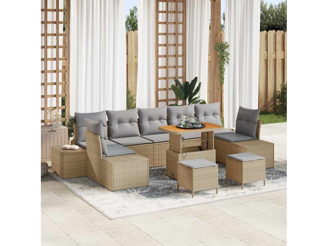 Vidaxl Conjunto De Sofá De Jardim 10 Unid. Bege Vime Pe
