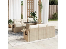 Vidaxl 7 Pcs Conjunto De Sofás P/ Jardim Com Almofadões Vime Pe Bege