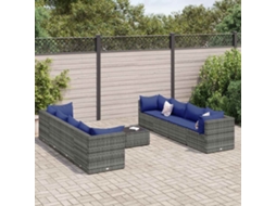 Vidaxl 9 Pcs Conjunto Lounge De Jardim C/ Almofadões Vime Pe Cinzento