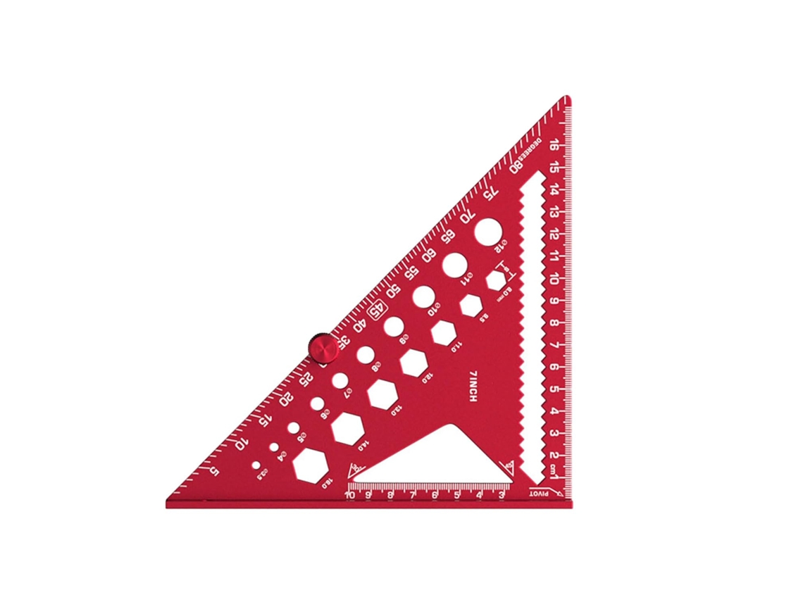 Régua Triangular De Alumínio Anodizado Vermelho 1x 7 Polegadas Com Pega Para Trabalhos Em Madeira, Projetos De