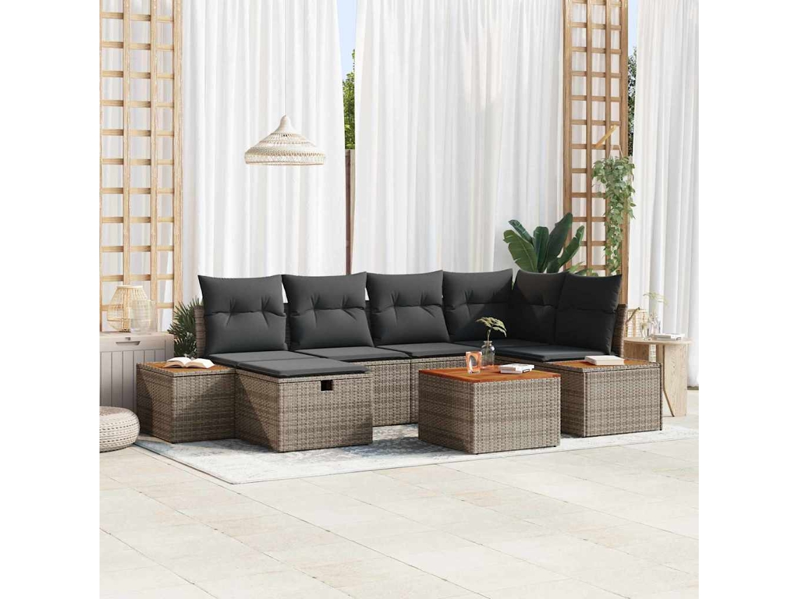 Vidaxl Conjunto De Sofá De Jardim 7 Unid. Cinzeto Vime Pe