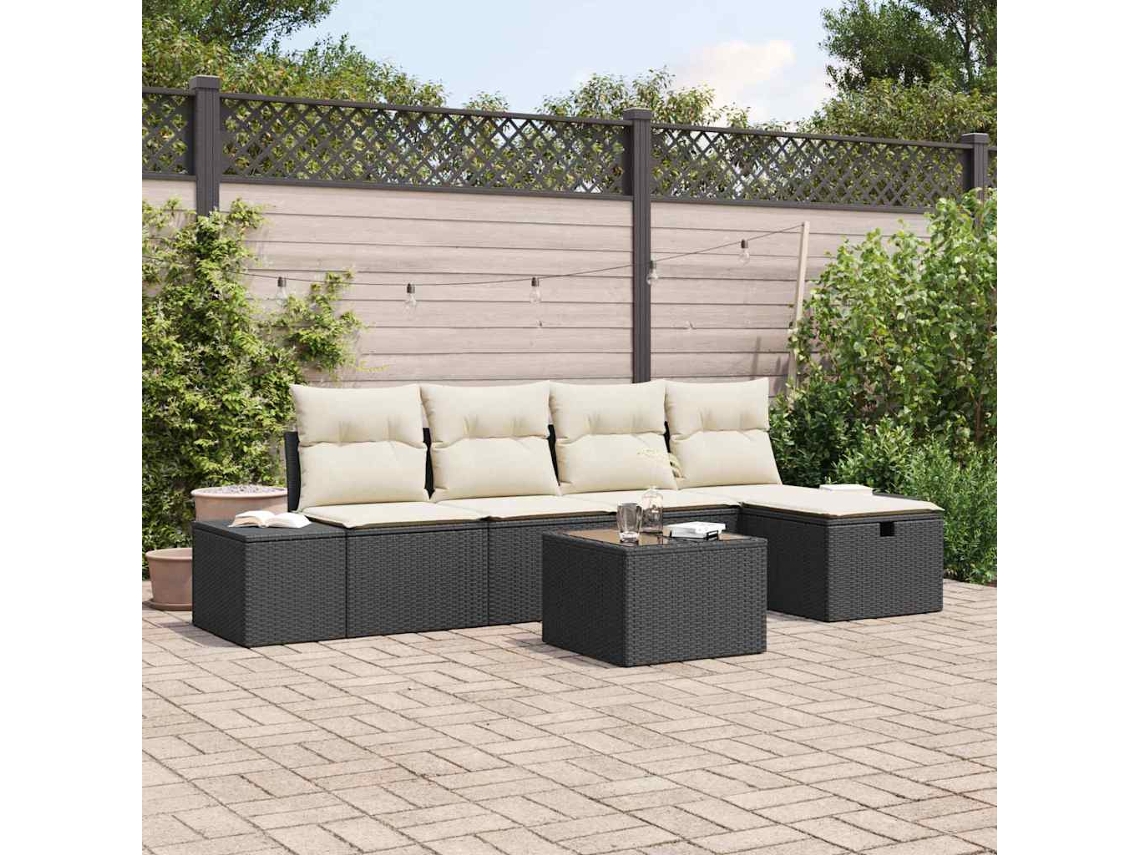 Vidaxl Conjunto De Sofá De Jardim 6 Unid. Preto Vime Pe