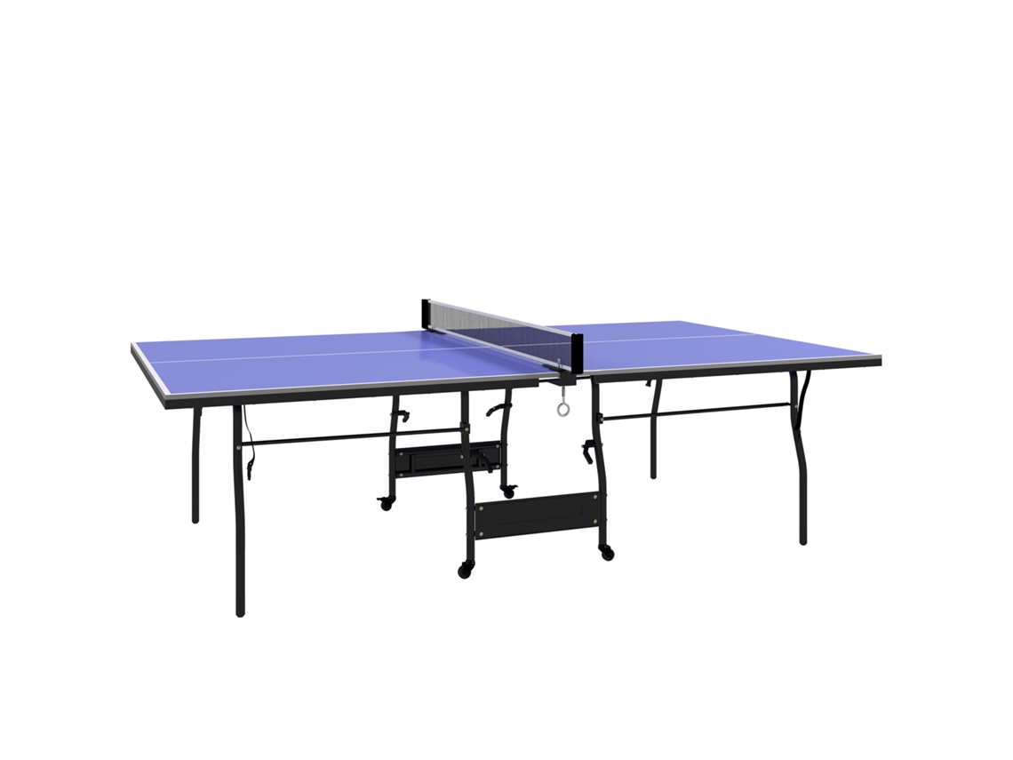 Mesa de Ping Pong Dobrável Profissional com Rodas Inclui 2 Raquetes e 3 Bolas para Interior 274x152,5x76 Cm Azul pt