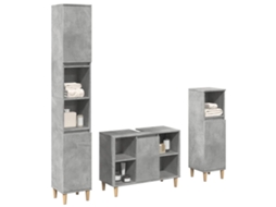 Vidaxl 3 Pcs Conj. Móveis Casa Banho Derivados Madeira Cinza Cimento