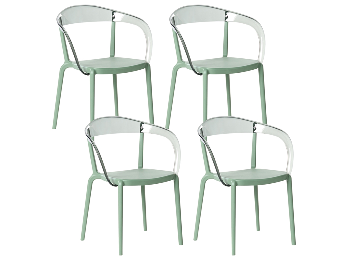 Conjunto De 4 Cadeiras De Jardim Beliani Malevizi De Polipropileno Verde 45x45x77