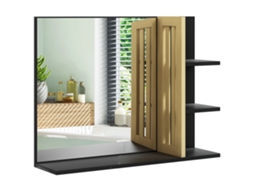 Espelho de Parede Moderno para Banheiro com 4 Prateleiras de Madeira 45x15x58,5cm Preto BTFORUS