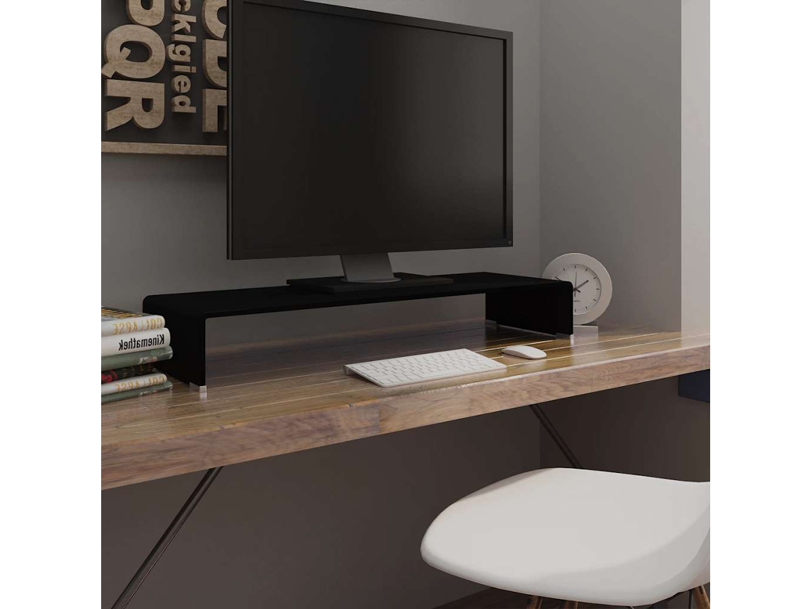 Vidaxl Suporte De Tv/monitores Em Vidro Preto 90x30x13 Cm