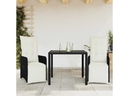 Vidaxl 3 Pcs Conjunto Bistrô De Jardim C/ Almofadões Vime Pe Preto