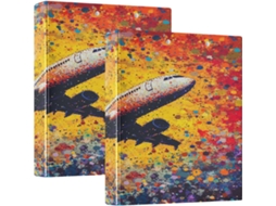 Pasta Escolar Com Estampa De Avião E Aviões, 3 Argolas Com Bolsos, 1, 5 Polegadas, Pacote Com 200 Folhas