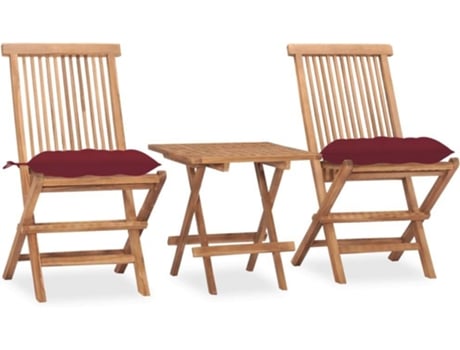 Conjunto de Jantar Exterior  Dobrável com Almofadas (Vermelho - Teca - 50x50 cm)