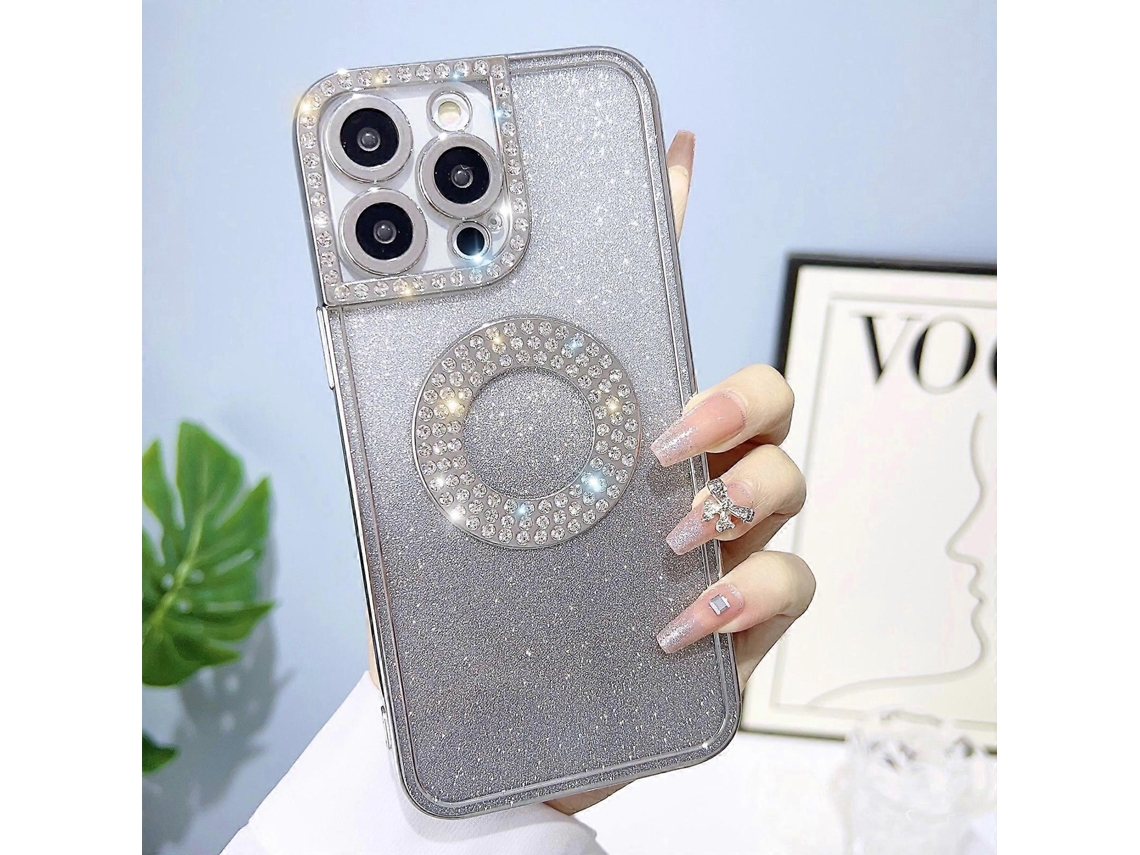 Capa De Celular Com Glitter Gradiente E Diamante Galvanizado Para Iphone 14 Pro Max