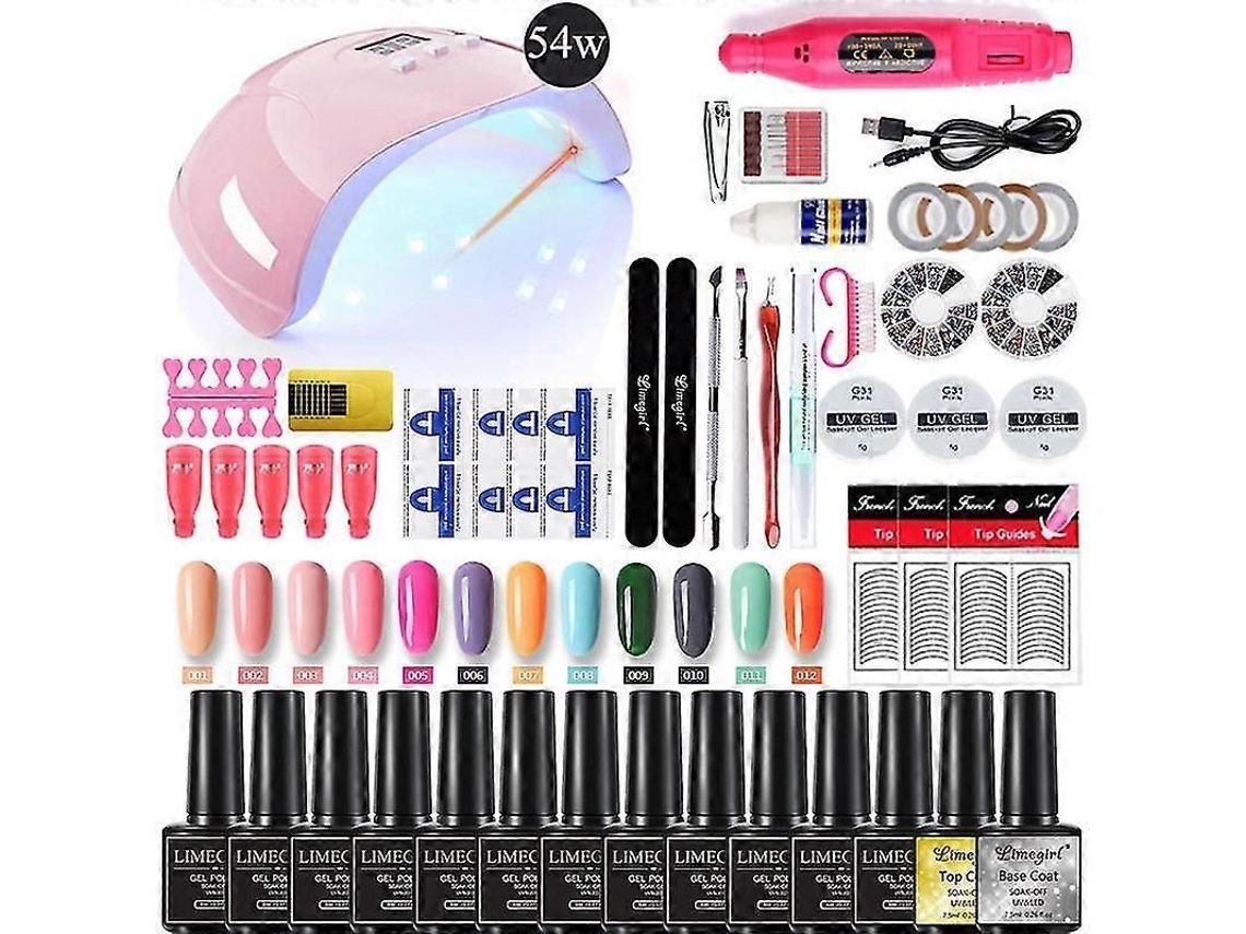 Conjunto Manicure para de Unhas com Lâmpada Uv Led Gel Esmalte Kit Unha Elétrica Broca D e GOKOCO