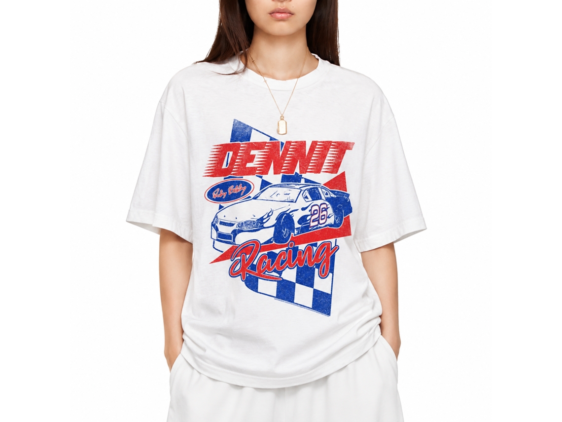 Rockinstone Talladega Nights Movie Dennit Racing White Adult T-shirt Size:xl