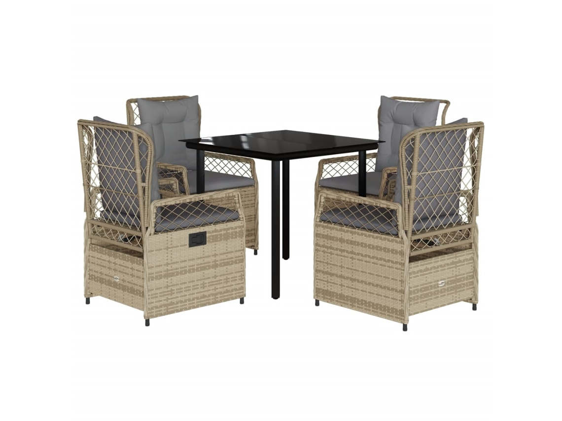 Conjunto de 5 Jantar para Jardim com Almofadões Vime Pe Bege MAISON EXCLUSIVE